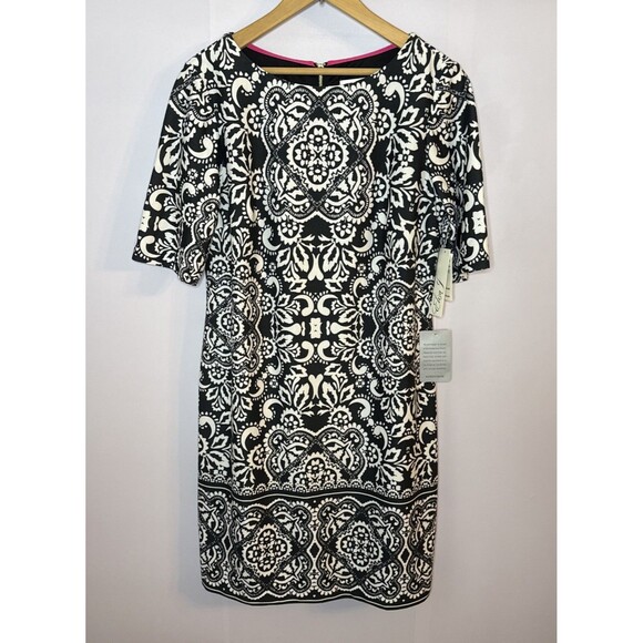 Eliza‎ J Black & White Shift Dress Womens 10 Corpcore Classic Graduation - Picture 2 of 11